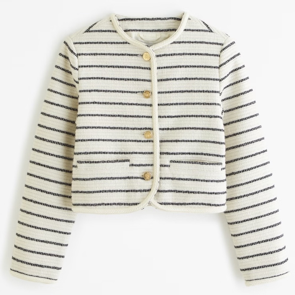 Abercrombie & Fitch - Collarless Tweed Jacket in Black/Cream, XS